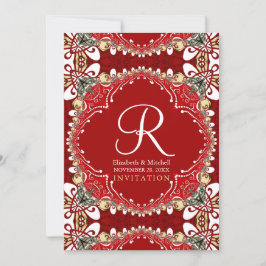 Rode Boheemse Batik Monogram Huwelijk 5x7 Kaart