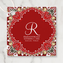 Rode Boheemse Batik Monogram Huwelijk Bedankjes Labels
