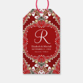 Rode Boheemse Batik Monogram Huwelijk Cadeaulabel (Voorkant)