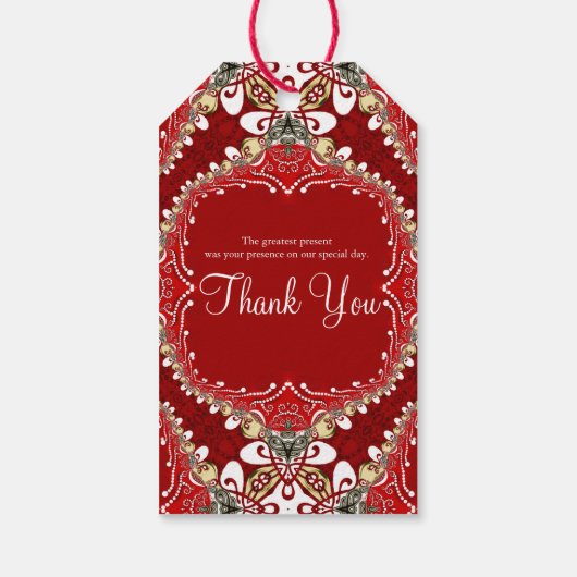 Rode Boheemse Batik Monogram Huwelijk Cadeaulabel (Achterkant)