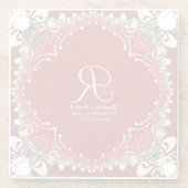 Rode Boheemse Batik Monogram Huwelijk Glazen Onderzetter (Achterkant)