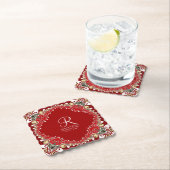 Rode Boheemse Batik Monogram Huwelijk Kartonnen Onderzetters (Insitu)