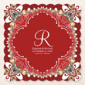 Rode Boheemse Batik Monogram Huwelijk Kartonnen Onderzetters (Voorkant)