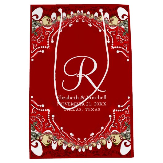 Rode Boheemse Batik Monogram Huwelijk Medium Cadeauzakje (Voorkant)