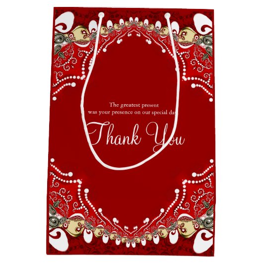 Rode Boheemse Batik Monogram Huwelijk Medium Cadeauzakje (Achterkant)