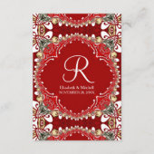 Rode Boheemse Batik Monogram Huwelijk Verticaal Informatiekaartje (Voorkant)