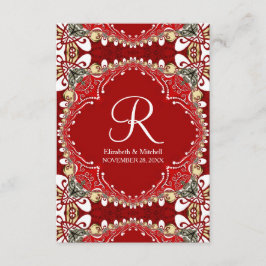 Rode Boheemse Batik Monogram Huwelijk Verticaal Informatiekaartje