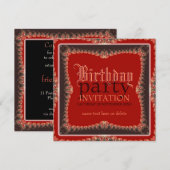 Rode  Boheemse Verjaardagsfeestuitnodiging Kaart (Voorkant / Achterkant)
