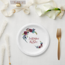 Rode boho bloemen papieren borden bordje