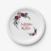 Rode boho bloemen papieren borden bordje (Voorkant)