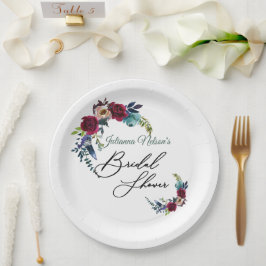 Rode boho bloemen papieren borden bordje