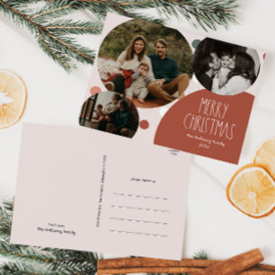 Rode Boho Stippen Kerst Drie Foto Feestdagenkaart