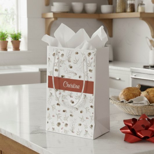 Rode Boho Woodland Winterberry Monogram Klein Cadeauzakje