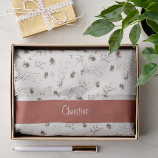 Rode Boho Woodland Winterberry Monogram Tissuepapier (Geschenk)