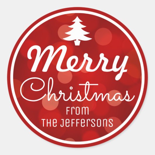 Rode Bokeh achtergrond aangepaste kerst Ronde Sticker (Voorkant)