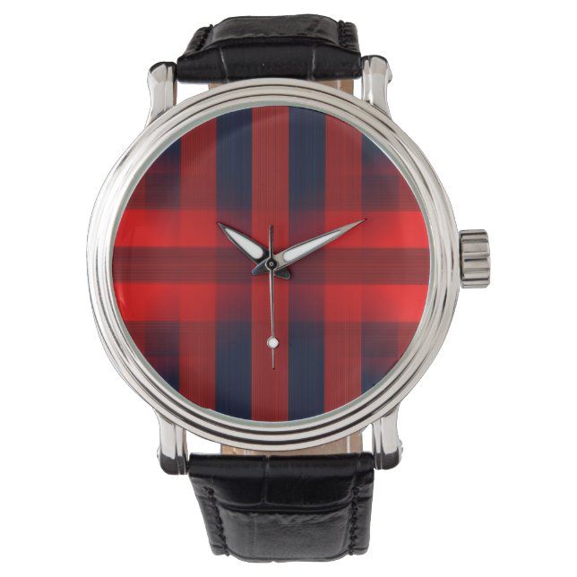 Rode Bokeh Buffalo Plaid Horloge (Voorkant)