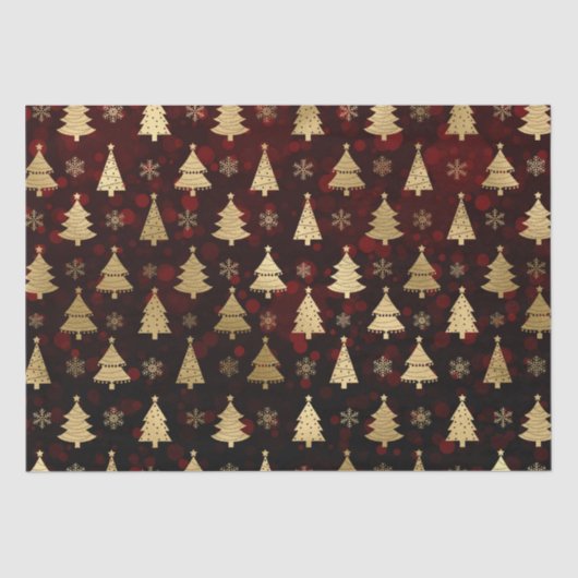 Rode Bokeh en goudfolie kerstbomen Tissuepapier (Voorkant)