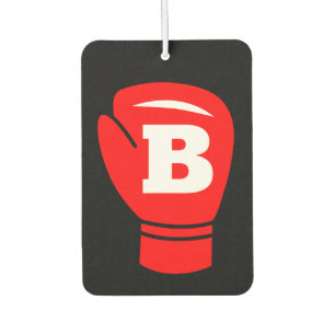 Rode bokshandschoen met aangepaste monogram opknop luchtverfrisser