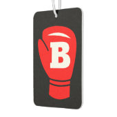 Rode bokshandschoen met aangepaste monogram opknop luchtverfrisser (Links)