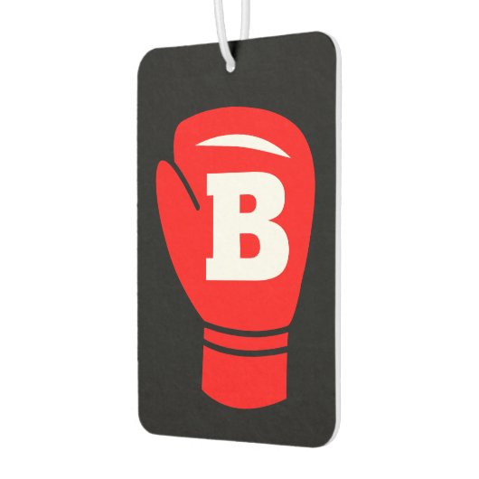 Rode bokshandschoen met aangepaste monogram opknop luchtverfrisser (Links)