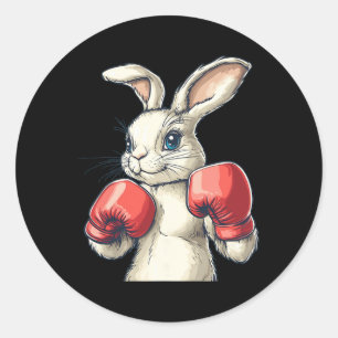 Rode bokshandschoenen en Schattige konijnenkostuum Ronde Sticker