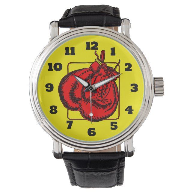 Rode Bokshandschoenen Illustratie Horloge (Voorkant)