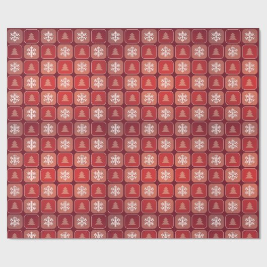 Rode bomen en Snowflakes Patchwork kerst Cadeaupapier (Vlak)