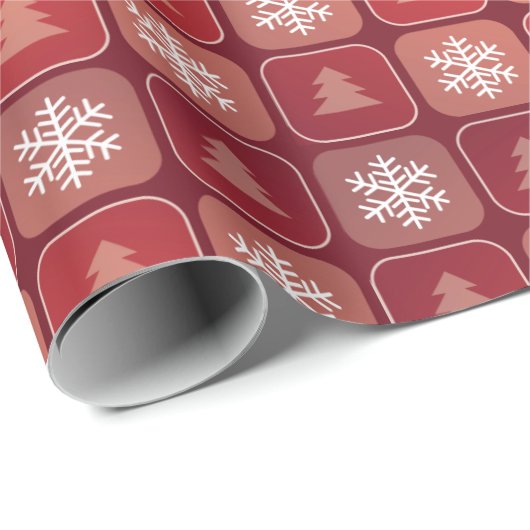 Rode bomen en Snowflakes Patchwork kerst Cadeaupapier (Rol Hoek)