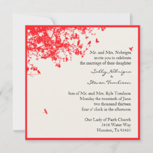 Rode bomen en vogels kaart