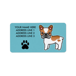 Rode bonte cartoon Franse Bulldog Etiket
