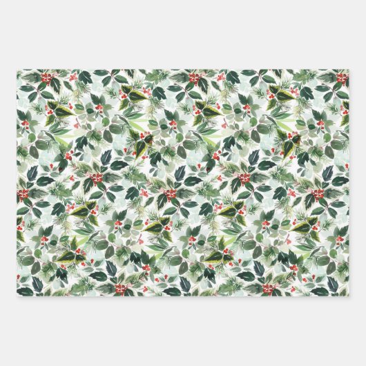 Rode bonte winterbessen Patroon Kerstmis Inpakpapier Vel (Voorkant)