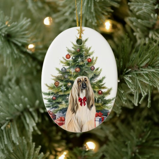 Rode boog Afghaanse hond Kerstmis Keramisch Ornament (Boom)