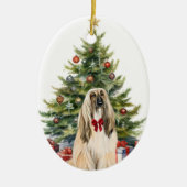 Rode boog Afghaanse hond Kerstmis Keramisch Ornament (Voorkant)