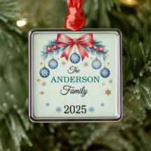 Rode Boog Blauwe Kerstversiering Familie Naam 2025