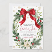 Rode Boog Bloem Kerst Krans QR Code Bruiloft Kaart (Voorkant)