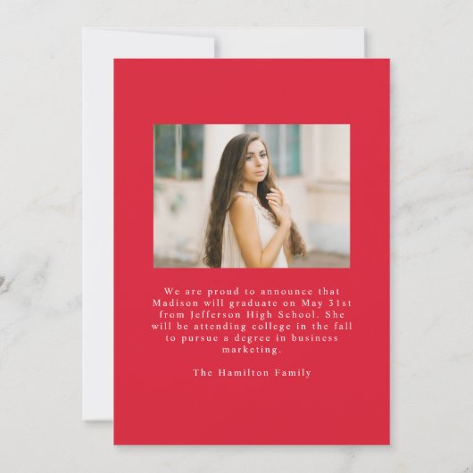  rode boog boog boog foto Afstuderen Aankondiging (Achterkant)