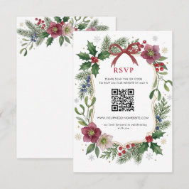 Rode Boog Botanische Bloemige Winter Kerst QR Code RSVP Kaartje