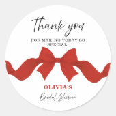 Rode Boog Bruidsfeest Bedankt Favor Sticker (Voorkant)