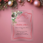 Rode boog dennengroen Kerstfeest bevroren Acryl Uitnodigingen