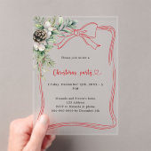 Rode boog dennengroen Kerstfeest bevroren Acryl Uitnodigingen (Insitu (Draagbaar))