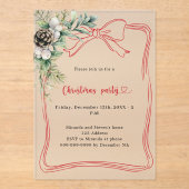 Rode boog dennengroen Kerstfeest bevroren Acryl Uitnodigingen (Voorkant)