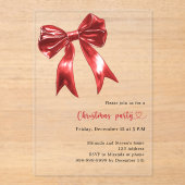 Rode boog duidelijk kerstfeest acryl uitnodigingen (Voorkant)