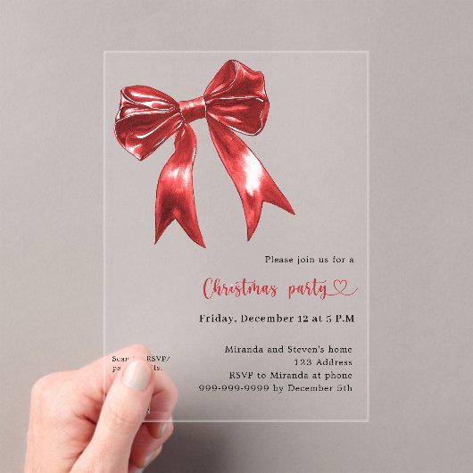 Rode boog duidelijke QR code Kerstfeest Acryl Uitnodigingen (Insitu (Draagbaar))