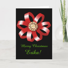 Rode boog en juwelen kerstkaart feestdagen kaart