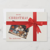 Rode boog familie foto geruite kerstkaart (Voorkant)