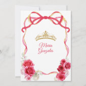 Rode Boog Frame Prinses Gouden Kroon Meisje Quince Kaart (Achterkant)