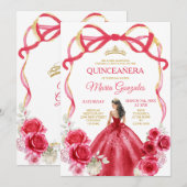 Rode Boog Frame Prinses Gouden Kroon Meisje Quince Kaart (Voorkant / Achterkant)