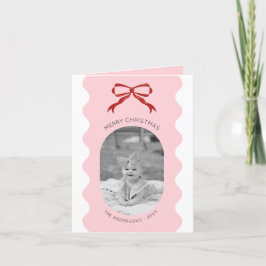 Rode Boog Geschulpte Foto Kerstmis Feestdagen Kaart