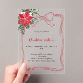 Rode boog goud poinsettia Kerstfeest bevroren Acryl Uitnodigingen (Insitu (Draagbaar))