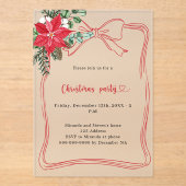 Rode boog goud poinsettia Kerstfeest bevroren Acryl Uitnodigingen (Voorkant)